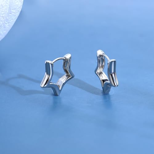 JSGEMSLEE 925 Sterling Silver Star Earrings Cute Small Hoop Earrings for Women Hypoallergenic Sleeper Earrings Cartilage Star Jewelry Gifts