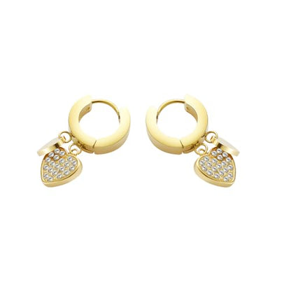 Women's Huggie Hoop Earrings with Small Cute Charm - style: Gold Two Hearts