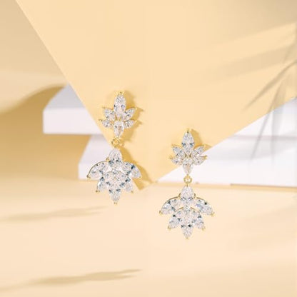 Gemsme Bridal Wedding Earrings for Brides Bridesmaides, 925 Sterling Silver Posts hypoallergenic Cubic Zirconia stud,Drop & Dangle Earrings for Women Jewelry Gifts - color: Gold - Leaf Drop Earrings