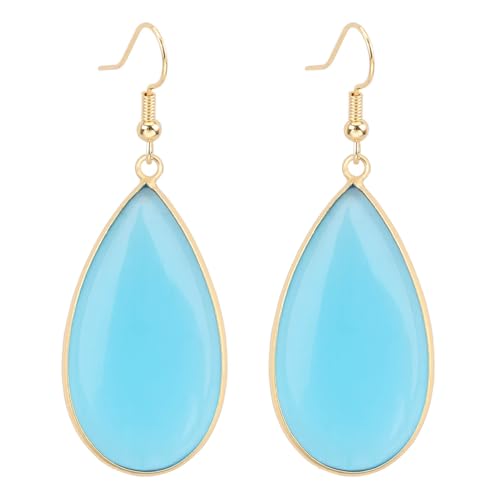 BaubleStar Natural Crystal Healing Stone Earrings Statement Teardrop Dangle Earrings for Women - color: Light Blue