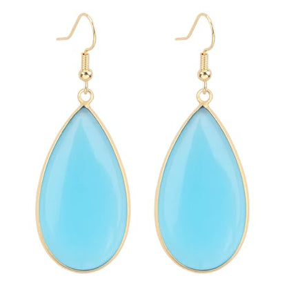 BaubleStar Natural Crystal Healing Stone Earrings Statement Teardrop Dangle Earrings for Women - color: Light Blue