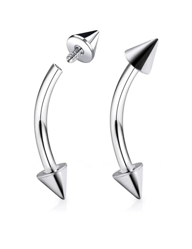 16g/18g/20g Titanium Internally Threaded Eyebrow Piercing Jewelry Vertical Labret Lip Jewelry Curved Barbell Tiny Eyebrow Ring Rook Earring Small Belly Button Ring for Women Men - color: spike,16g,bar:8mm