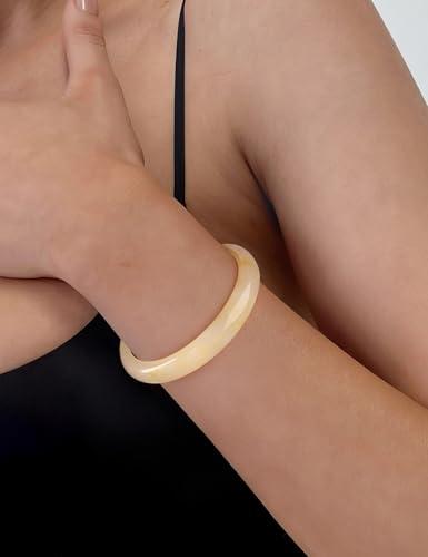 Chunky Acrylic Bangles Bracelets For Women Geometric Acrylic Resin Acetate Mottled Wide Bangle Bracelet Statement Colorful Bangles for Party - color: Cream Acrylic resin Bracelet