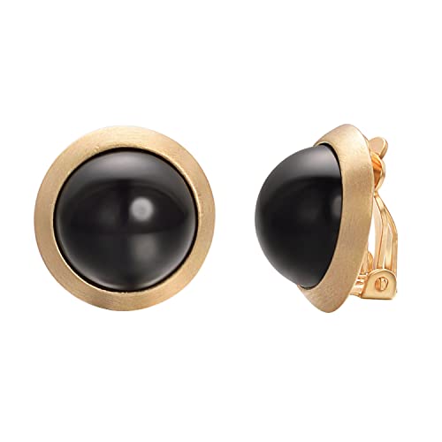 Yoursfs Clip on Earrings for Women Round Faux Pearl Earrings Clipon 18K Gold Plated Non Pierced Earring Jewelry - color: Yellow GP Black Pearl Clips on