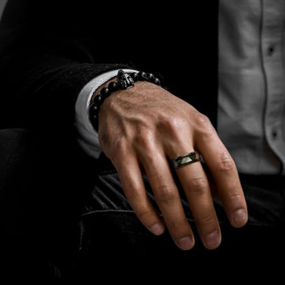 King Will Tungsten Wedding Band Wood Inlay for Men Black Beveled Edge | Black, 8mm, Beveled Edge, Comfort Fit, Wood inlay, Promise Gift - color: Black-Gray