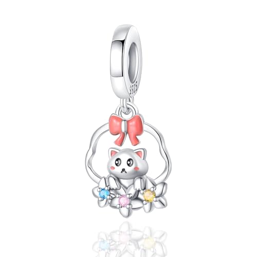 925 Sterling Silver Bead Charm for Pandora Bracelets and Necklaces,Pink Bow Cherry Butterfly Blue Ocean Pendant Bead Charms Jewelry Present Valentines Gifts for Wife/Girlfriend Women - style: Cat Flower Basket Charms