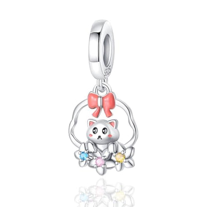 925 Sterling Silver Bead Charm for Pandora Bracelets and Necklaces,Pink Bow Cherry Butterfly Blue Ocean Pendant Bead Charms Jewelry Present Valentines Gifts for Wife/Girlfriend Women - style: Cat Flower Basket Charms