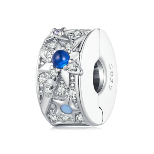 Heart Charm Clip Lock Spacer Stopper Charm Bead Bracelet 925 Sterling Silver Charms Safety Chain for Pandora Bracelets - color: Star Stoppered Beads