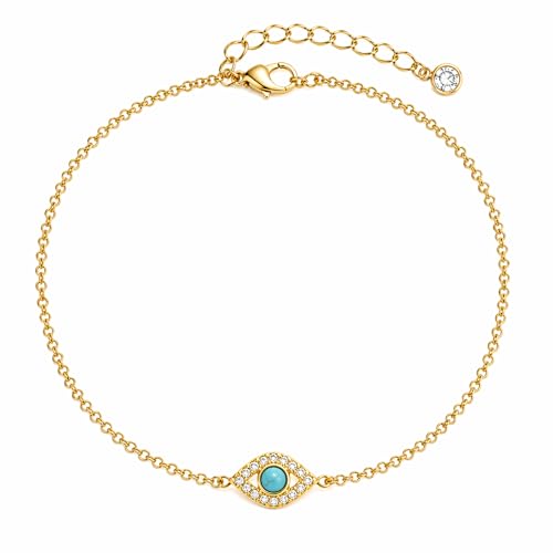 Gold Anklets for Women Waterproof, 14K Gold Layered Ankle Bracelet, Cuban, Herringbone, Paperclip, Beaded or Turquoise Evil Eye Chain Styles, Dainty Non-Tarnish Adjustable Stainless Steel
