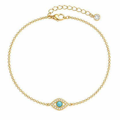 Gold Anklets for Women Waterproof, 14K Gold Layered Ankle Bracelet, Cuban, Herringbone, Paperclip, Beaded or Turquoise Evil Eye Chain Styles, Dainty Non-Tarnish Adjustable Stainless Steel