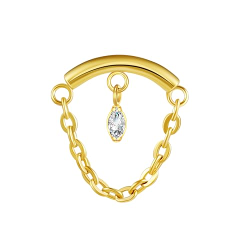 BelezaDosas G23 Titanium Labret Studs Threadless Push-in Labret Press Fit 16G Cluster Helix Lobe Conch Tragus Push Back Piercing Jewelry - style: chain gold eye