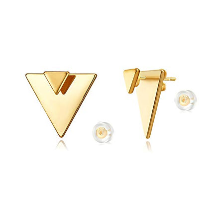 LOYATA Spike Earrings Gold Huggie Hoop Diamond Cubic Zirconia 14K Gold Plated Dainty Small Simple Hypoallergenic Geometric Jewelry Gift for Women - color: Triangle B