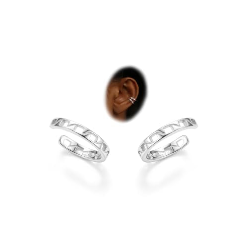Subiceto 925 Sterling Silver Ear Cuffs Non Piercing - Adjustable Hypoallergenic 14K Gold Plated Clip On Earrings for Women Cubic Zirconia Silver Ear Cuff Helix Cartilage Fake Piercing - color: 07 Chain Silver Tone