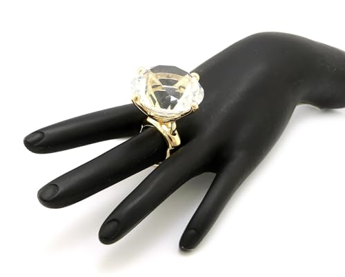 NYFASHION101 Women's Extra Big Rhinestone Fashion Stretch Ring - color: Gold-Tone