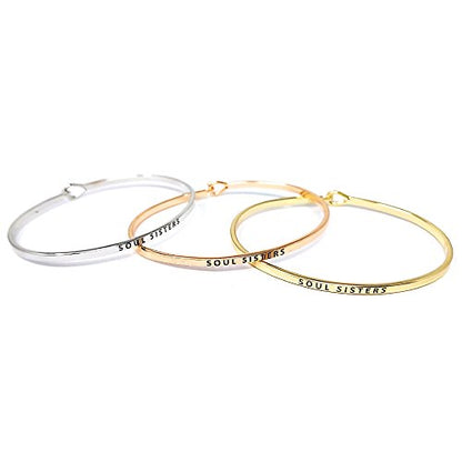 by you Inspirational Positive Message Engraved Thin Cuff Bangle Hook Bracelet - color: Soul Sisters-Silver