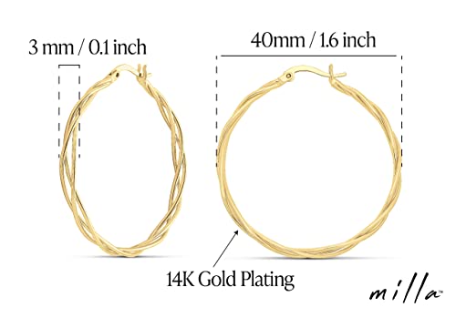 Milla Twisted Hoop Earrings for Women – Hypoallergenic Silver or Gold Statement Hoops – Lightweight & Easy to Wear - color: Gold Plated / 1.6 in / Dainty