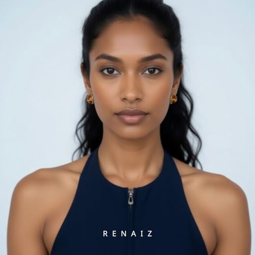 RENAIZ Bold Statement Hoop & Stud Earrings for Women – 14K Gold & Rhodium Plated Maximalist Jewelry, Chunky Geometric Boho Earrings, Hypoallergenic Non-Tarnish Trendy Gift - color: White Gold, style: Tiger Eye