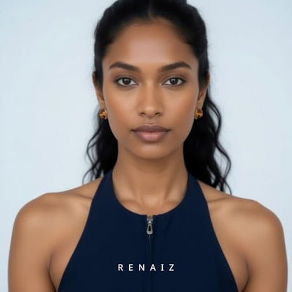 RENAIZ Bold Statement Hoop & Stud Earrings for Women – 14K Gold & Rhodium Plated Maximalist Jewelry, Chunky Geometric Boho Earrings, Hypoallergenic Non-Tarnish Trendy Gift - color: White Gold, style: Tiger Eye