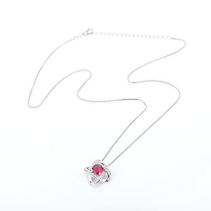 AMYJANE Bridal Jewelry Set for Women - Crystal Cubic Zirconia Love Knot Necklace Stud Earrings Elegant CZ Jewelry Set for Wedding Bride Bridesmaids Gift Set - color: Ruby(14k White Gold Plated)