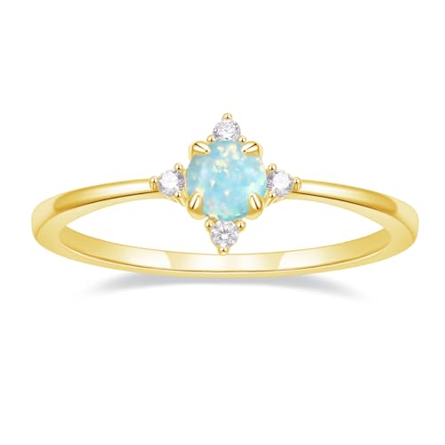 SHINYSO 14K Gold Plated Wedding Band for Women Thin Stackable Rings Opal Dainty Cubic Zirconia CZ Promise Engagement Ring Size 4-10 - color: Green Opal