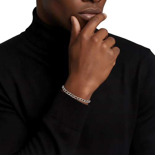 Fiusem Figaro Link Mens Bracelet | 5/7/8mm Stainless Steel Link Chain Bracelets for Men, 6.7"/7.5"/8.3"/9.0" Length - color: 5mm width-steel, size: 7.5 inches