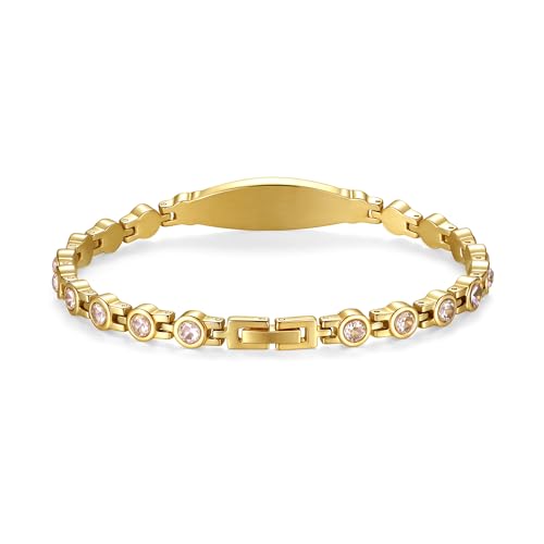 LinnaLove Fashion Shiny medical alert bracelet with Free Engraving Stainless steel Medical id bracelet for Women - color: Crystal heart-Gold