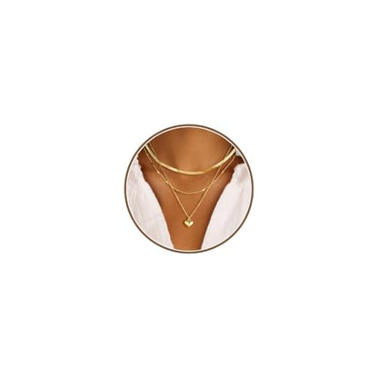 M MOOHAM Layered Gold Necklaces Stack for Women No Tarnish | 14K Gold Plated, Stackable Pendant Necklace Set, Snake Rope Cuban Paperclip Chain, CZ Coin Pendant, Dainty Jewelry Gifts - color: 3 Layered Snake Thin Dot Puffy Heart Pendant-Gold