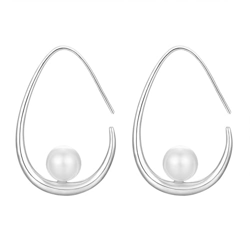 14k Gold Plated Lightweight Pearl Earrings,Trendy Jewelry,Teardrop Hoop Earrings for Women,Pearl Drop Earrings,Elegant Jewelry for Gifts - color: silver drop pearl