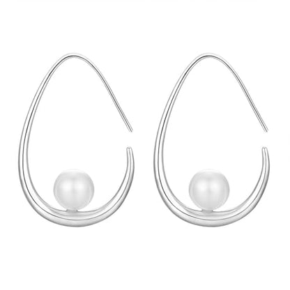14k Gold Plated Lightweight Pearl Earrings,Trendy Jewelry,Teardrop Hoop Earrings for Women,Pearl Drop Earrings,Elegant Jewelry for Gifts - color: silver drop pearl