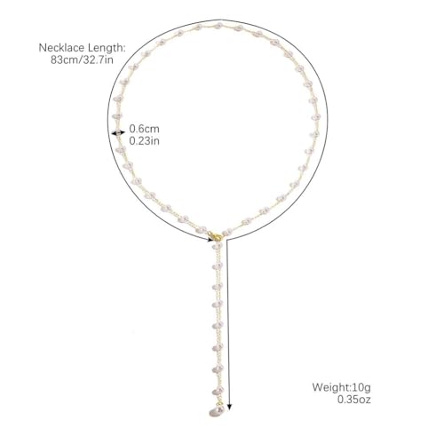 Long Faux Pearl Beaded Y Tassel Lariat Necklace for Women,Boho Dainty Chain Crystal Rhinestone Statement Necklace Fashion Lightweight Jewelry Gifts - color: White