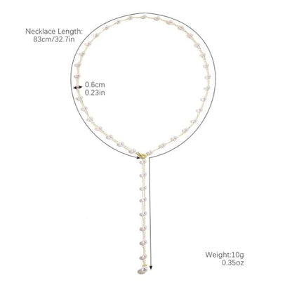 Long Faux Pearl Beaded Y Tassel Lariat Necklace for Women,Boho Dainty Chain Crystal Rhinestone Statement Necklace Fashion Lightweight Jewelry Gifts - color: White