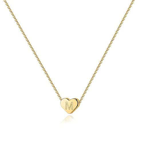 PAVOI 14K Gold Plated Tiny Heart Necklace | Dainty Necklace for Women | Personalized Letter Heart Choker | Adjustable Slider - style: - M