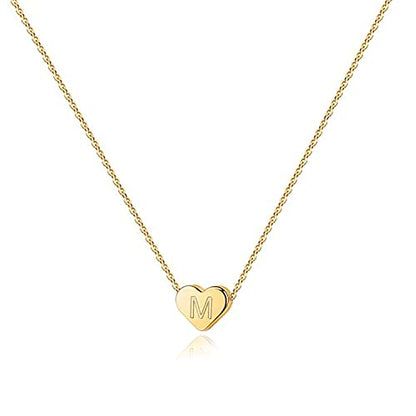 PAVOI 14K Gold Plated Tiny Heart Necklace | Dainty Necklace for Women | Personalized Letter Heart Choker | Adjustable Slider - style: - M
