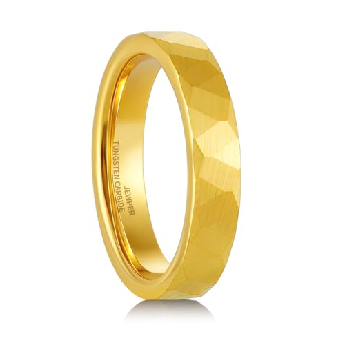 2/4/6/8mm Black/silver/gold Tungsten Rings for Men Womens Couple Fashion Jewelry Promise Engagement Wedding Band Hammered Inner ring inlaid with olive wood Carbide Polished Edge Comfort Fit - color: 4MM golden