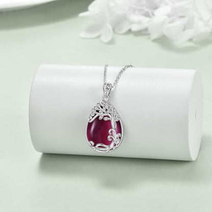 YAFEINI 925 Sterling Silver Moonstone Necklace Filigree Teardrop Pendant Necklace Jewelry for Women Girls - color: NN-Tree of Life Amethyst Necklace