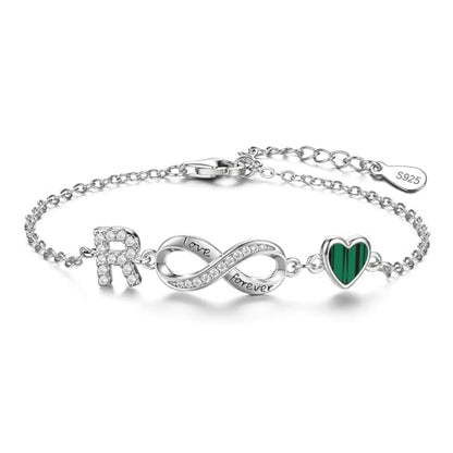 925 Sterling Silver Adjustable Letter Bracelets Infinity Heart Emerald Charm Link Bracelet ，Personalized Charm Alphabet Jewelry Valentines Christmas Mother’s Day Birthday Gifts - color: R