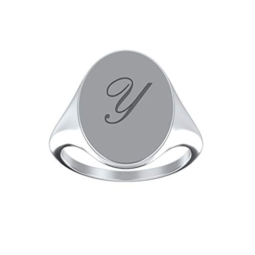 Sterling Silver Personalized Script Initial Letter Custom Signet Engrave Rings Jewelry - color: Silver