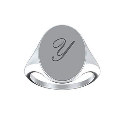 Sterling Silver Personalized Script Initial Letter Custom Signet Engrave Rings Jewelry - color: Silver