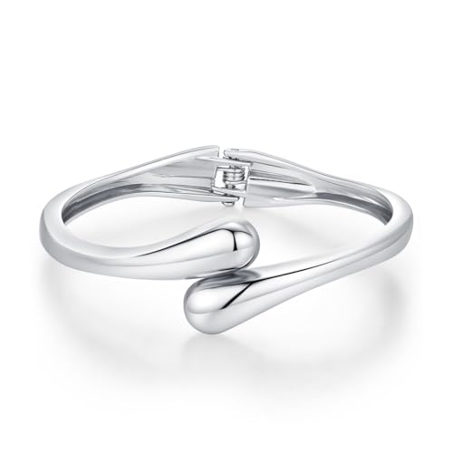 Chunky Gold Bangle Bracelets for Women Trendy 14K Gold Plated Cuff Bracelets Stack, Dainty Gold Bracelet Sets Non Tarnish Fashion Jewelry Gift - style: 1pc-Silver-TwinDrop