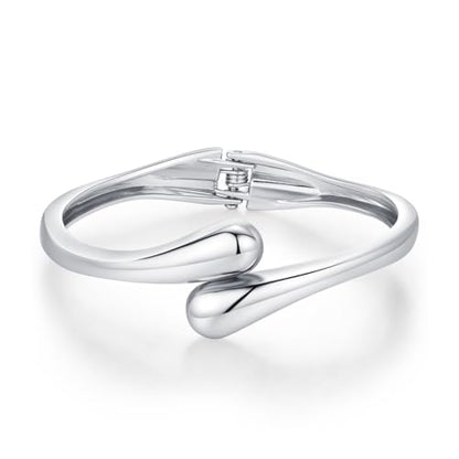 Chunky Gold Bangle Bracelets for Women Trendy 14K Gold Plated Cuff Bracelets Stack, Dainty Gold Bracelet Sets Non Tarnish Fashion Jewelry Gift - style: 1pc-Silver-TwinDrop