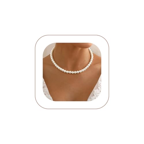 Gold Pearl Necklaces for Women - White Pearls Jewelry Gifts Wedding Bride Bridesmaid Jewelry - color: Gold-Pearl Strand