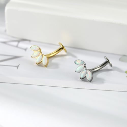 G23 Titanium Belly Jewelry 14G Flat Bottom Floating Belly Button Rings Curved Belly Barbell Navel Ring Belly Piercing 8/10/12/14mm Navel Rings Belly Piercings Jewelry for Women - color: Style4:Gold,4 Horse Eye White Opal