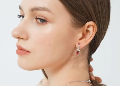 Jewelry Set for Women Bride Bridesmaid Wedding Party Prom Necklace Earrings Bracelet Set Gift for Mother Wife Friend - color: Garnet