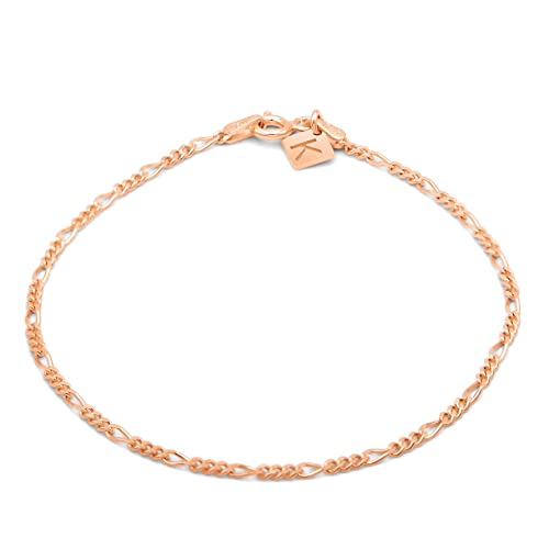 Sterling Silver Figaro Link Chain Bracelet Ankelet 2mm Italian - color: Rose Gold, size: 11" Anklet