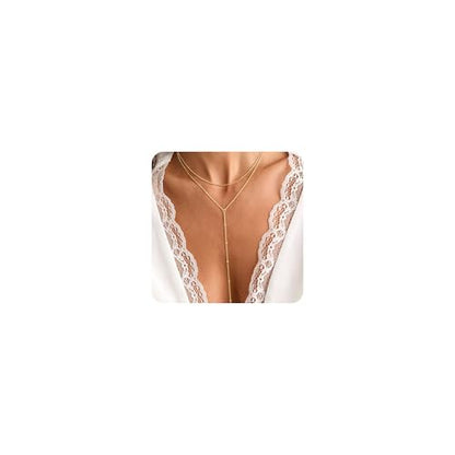 Lariat Gold Necklace for Women, Dainty Long Necklaces 14k Gold Plated Y-Shaped Layered Drop Necklaces for Women Trendy Simple Gold Jewelry for Prom Vacation Gifts - color: Layered Satellite Chain-Gold