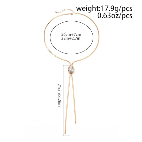 FUTIMELY Dainty Long Gold Necklace for Women,Thin Herringbone Chain Necklace,Long Lariat Necklace Body Jewelry - color: Pearl Gold