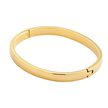 Women's Stackable Bangle Bracelet Hinged Oval-Shape - color: Gold, size: Medium 6.75"Inches
