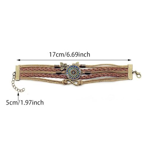 Women's Yoga Mandala Floral Bracelet - Handmade Boho Braided Faux Leather Wrap Bracelet with Butterfly Charm - Vintage Adjustable Hippie Jewelry