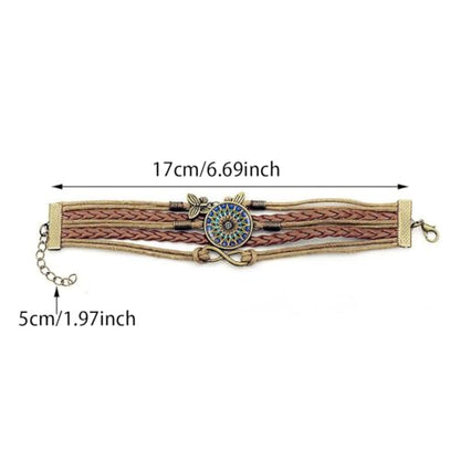Women's Yoga Mandala Floral Bracelet - Handmade Boho Braided Faux Leather Wrap Bracelet with Butterfly Charm - Vintage Adjustable Hippie Jewelry