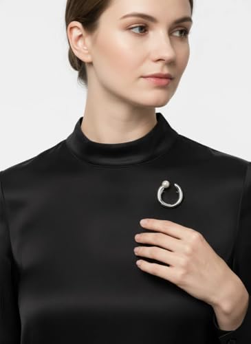 Crescent Round Hollow Out Brooch Lapel Pin for Women Girls - Simulated Pearl Moon Geometric Circle Shawl Brooches Sweater Scarf Dress Suit Corsage Clothes Decorations Pins Elegant Jewelry Wedding Prom